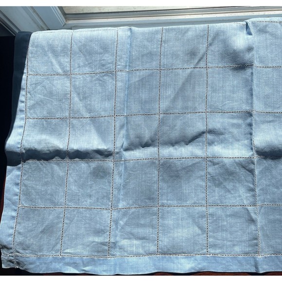 LOT of 3 Vintage Organza Linen Pale Blue Tea Towel & Tablecloth - Picture 6 of 10